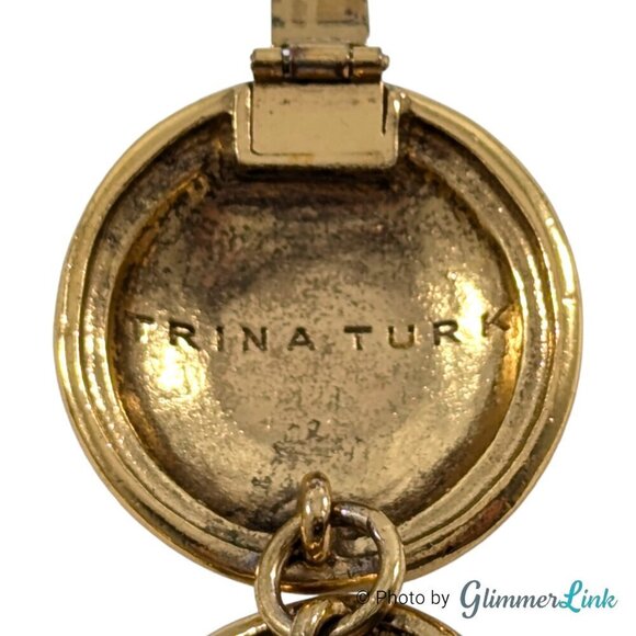 Trina Turk Green Cabochon Round Medallion Gold Tone Link Bracelet - Picture 8 of 10